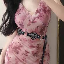 1pc PU Material Mirror Disc Rivet Lace-Up Waist Belt - Black - View 5