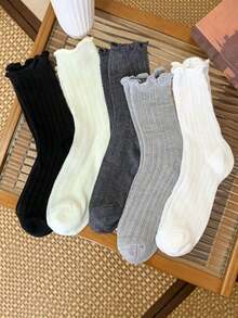 1/5 Pairs Summer Thin Breathable Mesh Lace Mid-Calf Socks - Multicolor - View 17
