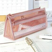 4pcs, Double Layer Transparent Mesh Large Capacity Pencil Case, Minimalist Double Layer Highly Attractive Pencil Storage - Multicolor - View 3