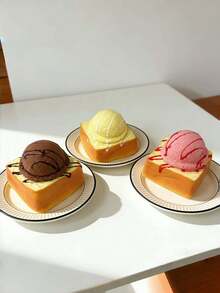 1pc Simulation Toast Ice Cream Bread Squishy, Ultra Slow Rising Bread, Food Model Ornaments - Multicolor - View 2