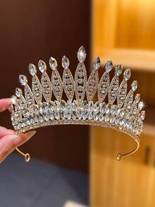 1pc Silver Large Crown Headpiece Girls High-End Crystal Tiara Birthday Gift Princess Hair Clip Hairpin Hair Accessory - Silver - View 8