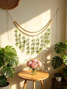 2pcs Bohemian Style Artificial Eucalyptus Wall Decor, Fake Green Wall Decoration, Farmhouse Wreath, Boho Plant Wall Art, Suitable For Bedroom, Bathroom, Living Room, Nursery, Kitchen, Minimalist Wall Decor, Apartment, Dorm And Home Decoration. Realistic Greenery, Boho Faux Plant Tassel Wreath, Natural Style Hanging Decor - Green - View 5