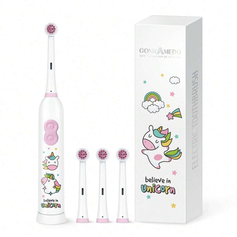 1pc Rotating Electric Toothbrush, With 4 Brush Heads, Includes 2 AAA Batteries, Smart Cleaning Battery Powered Electric Toothbrush, Soft Bristles, Multiple Patterns - White - View 1