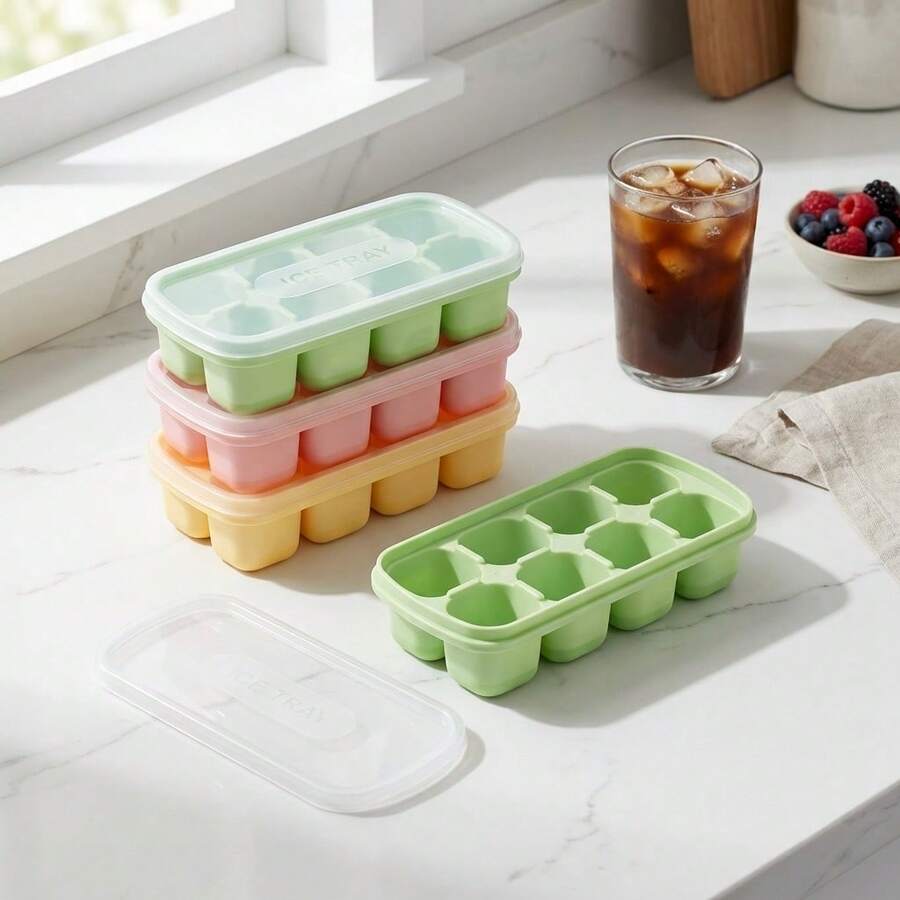 1/2/4pcs 8 Grids Plastic Ice Mold With Lid, Reusable Fruit & Beverage Ice Tray, Beer Refrigeration Tool, Suitable For Refrigerator Ice Maker In Kitchen, Restaurant,Bar