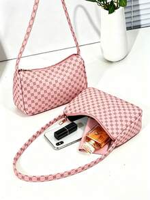 Women's Monogram Minimalist Shoulder Bag, Suitable For Daily Outings, Travel, Shopping And Strolling - Pink - View 1
