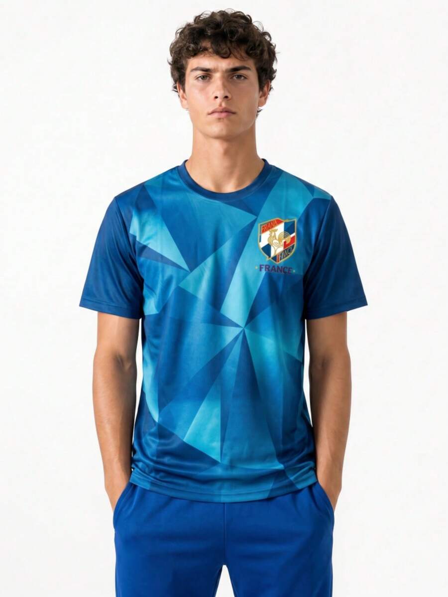 Camiseta de entrenamiento de manga corta de la selección de fútbol de Francia para hombres - azul real - Ver 1
