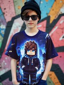 Basic Short-Sleeved T-Shirt With A Cute Capybara Graphic Print For Kids, In A Casual And Creative Style. - Multicolor - View 1