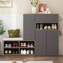 Shoe Bench And Cabinet, Multifunctional Shoe Rack With Padded Seat, Versatile Storage Solution With Adjustable Shelves For The Entryway, White, W 140/D 35/H 110 Cm - 灰色 - 查看 10