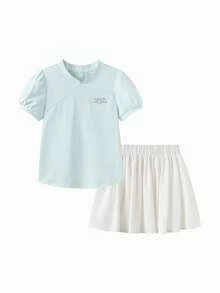 Balabala Baigongling 女孩快乾短褲套裝 涼感運動服裝 - 藍白色調 - 查看 1