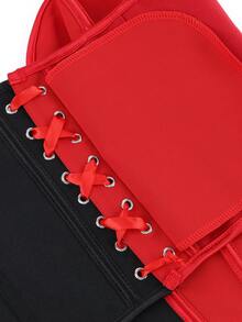 Red And Black Colorblock Fitted Corset Top, Sweetheart Neckline Bandeau Style Corset, Women's Waist-Cinched Tight Corset, Suitable For Halloween, Cosplay And Parties - Multicolor - View 7