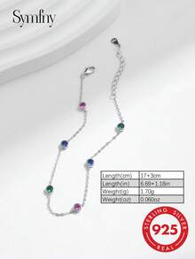 SYMFNY 1 Pulsera De Cuentas De Circonita Sintética De 5 Colores De Plata Esterlina 925 - Plateado - Ver 4