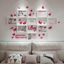 Creative Wooden Photo Frame Wall Hanging Combination Photo Wall 8pcs 5*7 Inch Living Room Bedroom Decor Background 3*5 Inch Photo Wall With Butterfly Stickers Landscape Photos - One Size - View 1
