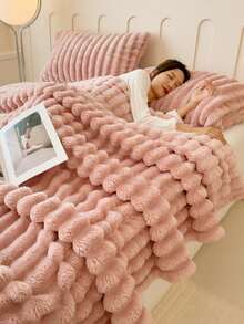 1 buah Selimut Bergaris Pink Super Lembut dan Hangat - Bahan Poliester yang Dapat Dicuci dengan Mesin, Pilihan Terbaik untuk Musim Semi dan Gugur, Cocok untuk Semua Musim, Sempurna untuk Sofa dan Tempat Tidur - Berwarna merah muda - View 6