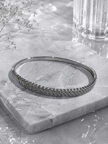 1pc Minimalist Diagonal Textured Women's Versatile Bangle Bracelet, Suitable For Daily Wear, Wedding And Banquet - Bracelet - View 7