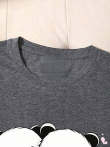 Camiseta de manga corta con cuello redondo y estampado de panda, de estilo casual y lindo para el verano - Negro - Ver 3
