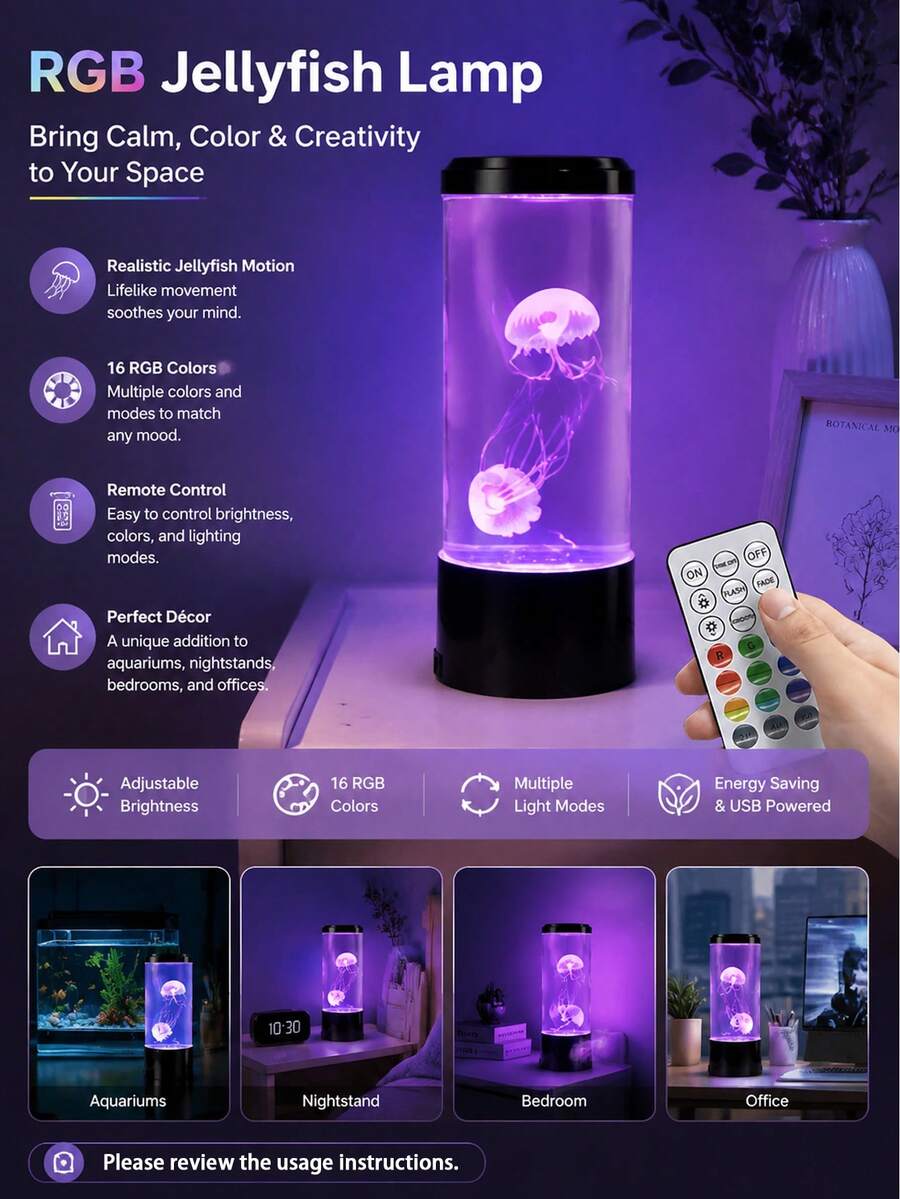 Lampu Hias Bentuk Ubur-ubur dengan Colokan USB, Lampu Suasana Berubah Warna, Lampu Ubur-ubur, Dekorasi Rumah Akuarium Ubur-ubur, Lampu Suasana Ruangan untuk Ruang Tamu, Kamar Tidur, Rumah, Hadiah Liburan (Baterai Tidak Termasuk) - MultiWarna - View 1