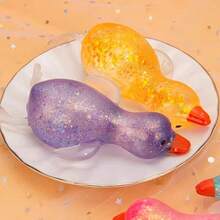 1pc Random Glitter Crystal Goose/Duck/Penguin/Animal Shaped Soft Slow Rebound Sticky Stress Relief Toy, Portable Travel Decompression Toy, Cute And Adorable, Suitable For Children Of All Ages, Ideal Holiday Gift, Birthday Gift, Easter Gift, Halloween Gift, Christmas Gift - Multicolor - View 4