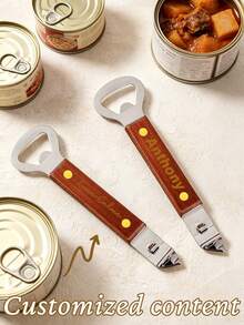 Custom 1pc Wooden Handle Beer Bottle Opener, Stainless Steel Handheld Can Opener, Can Opener Tool, Multi-Purpose Kitchen Utensil, Suitable For Family Gatherings, Bars, And Outdoor Use. - Wood Color - View 11