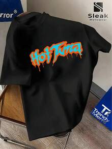 Camiseta de manga corta para hombre, con estampados estilo graffiti neón, diseñpor Hot Tuna, inspirada en el atún de la Dorada. perfecta para un look casual, transpirable, cómod - Negro - Ver 2