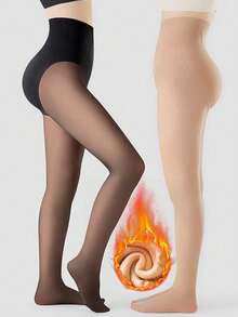 1pc 220g Women's Sexy Sheer Black/Apricot Tights, High Elasticity Shaping, New Autumn Warm Leggings (Suitable For 5-15°C) - Multicolor - View 1