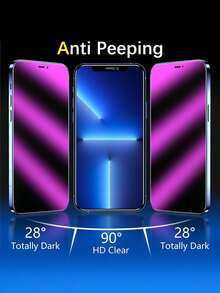 4pcs Purple Light Anti-Peep Glass Screen Protector Anti-Blue Light Privacy Protection Compatible With Phone 11/12/13/14promax/15Pro Max/16/16 Plus/16 Pro/16 Pro Max/16e/17/17 Air/17 Pro/17 Pro Max - Purple - View 3