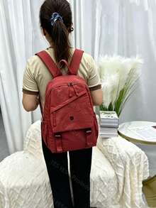 Women's Oxford Backpack - Large Capacity - 39 Cm High - With Multiple Compartments For School, Travel And Work - Burnt Brick Red - View 2