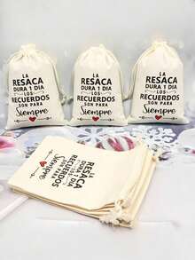 10 pièces Sacs cadeaux élégants en coton doux avec cordon de serrage pour la récupération après la gueule de bois, sacs cadeaux réutilisables avec citations espagnoles imprimées et fermeture à cordon, sacs de rangement légers et portables, convenant pour les enterrements de vie de jeune fille, les mariages, les kits de récupération après la gueule de bois pour les anniversaires, polyvalents et universels - A - Voir 5