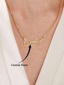 Personalized Name Necklace, Box Chain, Custom Name Necklace For Women, Stainless Steel Material, Customizable English Letter Name Pendant, Handmade, Unique Birthday Gift For Mom, Girlfriend, Wife, Bridesmaid, Gold Color Fashion, Autumn , Retro Style, Suitable For Father's Day, Wedding, Daily Wear - Silver - View 2