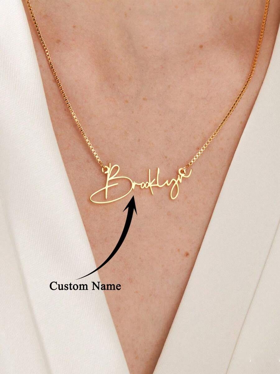 Personalized Name Necklace, Box Chain, Custom Name Necklace For Women, Stainless Steel Material, Customizable English Letter Name Pendant, Handmade, Unique Birthday Gift For Mom, Girlfriend, Wife, Bridesmaid, Gold Color Fashion, Autumn , Retro Style, Suitable For Father's Day, Wedding, Daily Wear