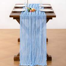 1pc Light Blue Braided Table Runner, Rustic Spring Tablecloth (Approx. 90*400cm) Bohemian Style Home Decor Wedding Baby Shower Birthday Party - Baby Blue - View 8