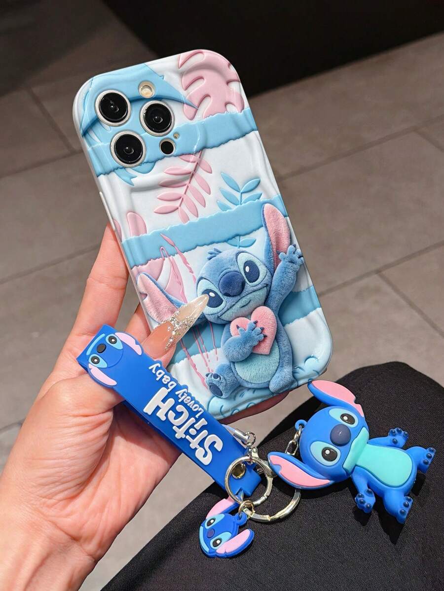 Disney Has Authorized, Phone Case - Chain Set, The Stitch Lilo & Stitch 3D Phone Case Plus A Silicone 3D Stitch Bracelet With Metallic Ring Removable Bracelet, Stitch And Angel Pattern, Compatible With Iphone17/16/15/14/13/12/11/XS/XR/X Plus Pro Max, A Stylish Cartoon Phone Case, The Perfect Gift Choice, Phone Protection, Durable Phone Cover, Great Gift For Friends And Family. - 白色 - 查看 1