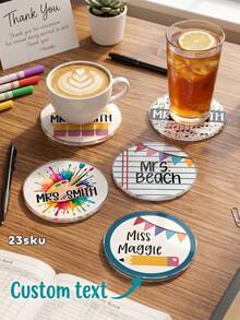1pc Personalized Teacher Coaster Gift,Custom Text,End Of Year Gift, Teacher Coaster, Personalized, Christmas Teacher Gift, Teacher Appreciation Gift - Multicolor - View 1