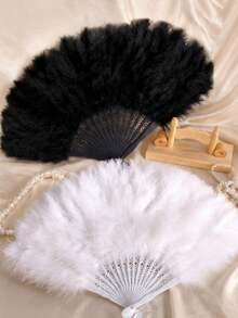 Feather Fan, Fashionable Summer Feather Hand Fan, Wedding Party Decoration, Bridal Party, Bridal Gift, Photography Prop, Foldable Hand Fan, Suitable For Costume, Dance, Tea Party, Wedding Decoration, Gift, Spring Gift, Chinese Style Feather Fan, Summer Gift, Summer Essential, Summer Portable, Graduation Gift, Congratulations On Graduation - A - View 6