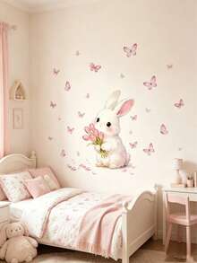 1pc Butterfly & Rabbit Wall Sticker Wallpaper Set, Suitable For Bedroom, Living Room And Nursery Warm Home Wall Decor - Multicolor - View 2