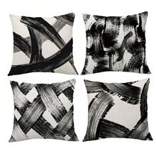 4pcs Vintage Abstract Ink Brush Stroke Pattern Cushion Covers, Single-Sided Printed Skin-Friendly Peach Skin Velvet Material, 45*45CM Pillow Covers Suitable For Room Decor, Indoor Sofa Living Room Decor, Party Decor, Decorative Cushion Covers Gift - Multicolor - View 1