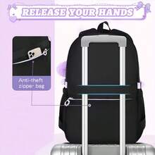 1pc Bowknot Women's Backpack With Pom Pom Charm, Large Capacity Multi-Compartment Design, Highly Attractive College Style Backpack, 15.6 Inch Laptop Backpack, With Luggage Strap For Easy Travel - Single Package - View 7