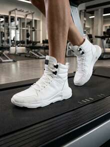 Men's Leather Sneakers Ranclafe 7033 Mid-Top Casual Gym Training Urban Comfortable - Putih - View 2