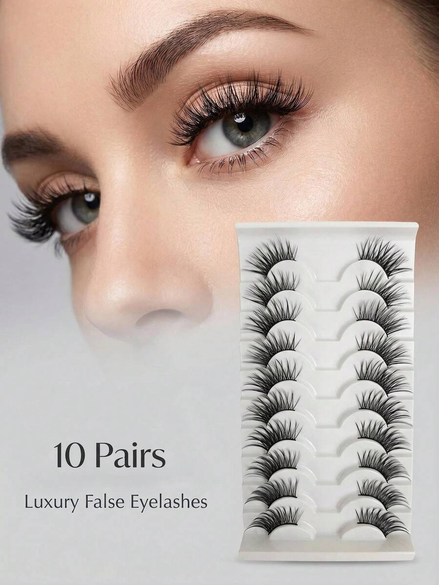 10 Pairs Soft Faux Mink Eyelashes - Reusable False Eyelashes, Eye Tail Extension Design, Fox Eye Style, Suitable For Daily Dating, Stage Parties, Makeup Use, Create Natural And Charming Makeup Effect, Easy For Beginners To Use