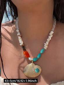 1pc Vintage Shell Bohemian Style Metal Material Multicolor Women's Necklace Suitable For Party, Ball, Gathering, Beach Vacation - Multicolor - View 2