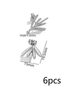 6Pcs 304 Stainless Steel 18K Gold Plated Textured Leaf Stud Earring Posts With Loop, DIY Jewelry Findings For Dangle Earrings & Pendants - Earrings - View 13