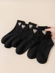 1/6 Pairs Women's Black Mid-Calf Socks, Comfortable Casual Minimalist Versatile For Daily Use - Black - View 3