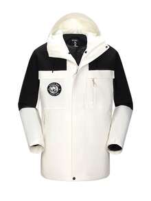 CAMEL CROWN Outdoor Color-Blocked 3-In-1 Down Jacket, Warm Down-Filled Workwear Coat - Warm White Phantom Black - View 2