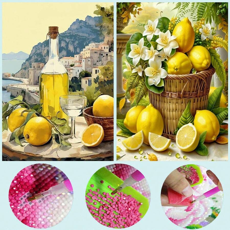 2pcs DIY Diamond Painting Sticker Embroidery Flower Floral Lemon Home Decor Full Drill 30*40cm - Sets - View 1