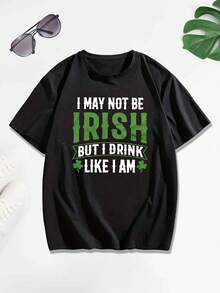Camiseta de manga corta para hombre con diseño de cerveza para el Día de San Patricio, camiseta de verano. - Negro - Ver 2