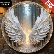 1pc Classic Angel Wings Round Metal Wall Art, Vintage Metal Sign With High Definition 2D Printing, No Electricity Required, Multipurpose Wall Decor For Living Room, Office, Party, Thanksgiving, Christmas - 8x8 Inches Tin Sign, Metal Sign, Room Decor - 彩色 - 查看 1
