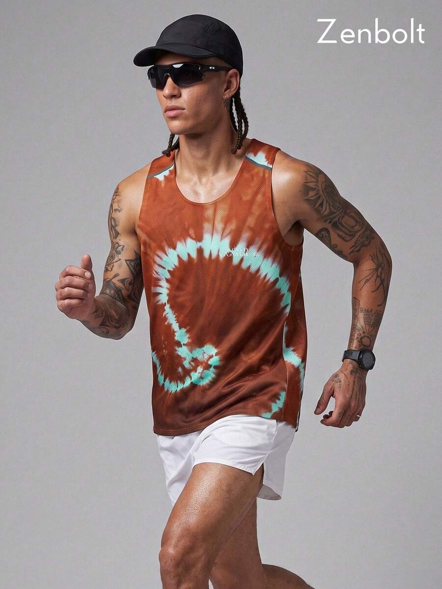 Camiseta sin mangas deportiva de cuello redondo con estampado de letras degradadas para hombre Zenbolt - Multicolor - Ver 1