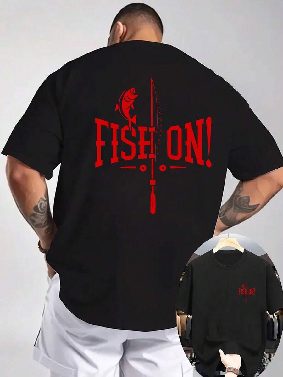 New Men's Casual Summer Printed T-Shirt With A Ribbed Crew Neck And Short Sleeves. Made From Cool And Comfortable Knit Fabric. Features A Double-Sided Reed Print. - Hitam - View 1