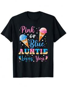 Camiseta de talla rosa/azul para revelación de género ía - 0XL-5XL% algodón 180g de peso/Camiseta con eslogan de helado y revelación de género, ropa casual para fiestas de embarazo - Negro - Ver 1