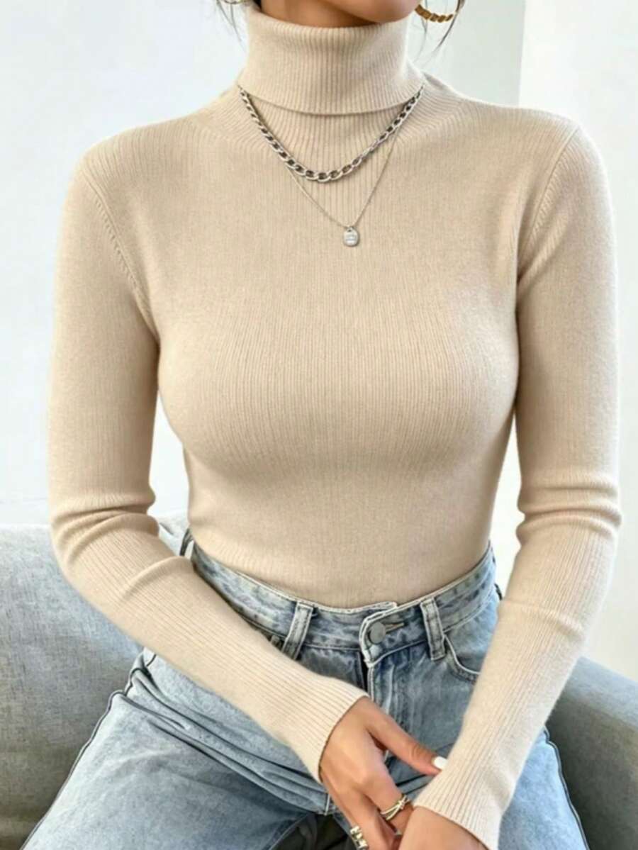 Women's Knitted Blouse High Neck Cacharrel Basic Wool Sweat Fashion Shipping!!! - 米色 - 查看 1