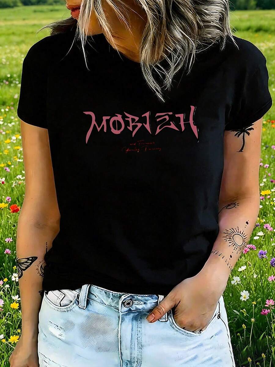 Women's T-Shirt, Mobzeh Style, Light Everyday Wear - 黑色 - 查看 1
